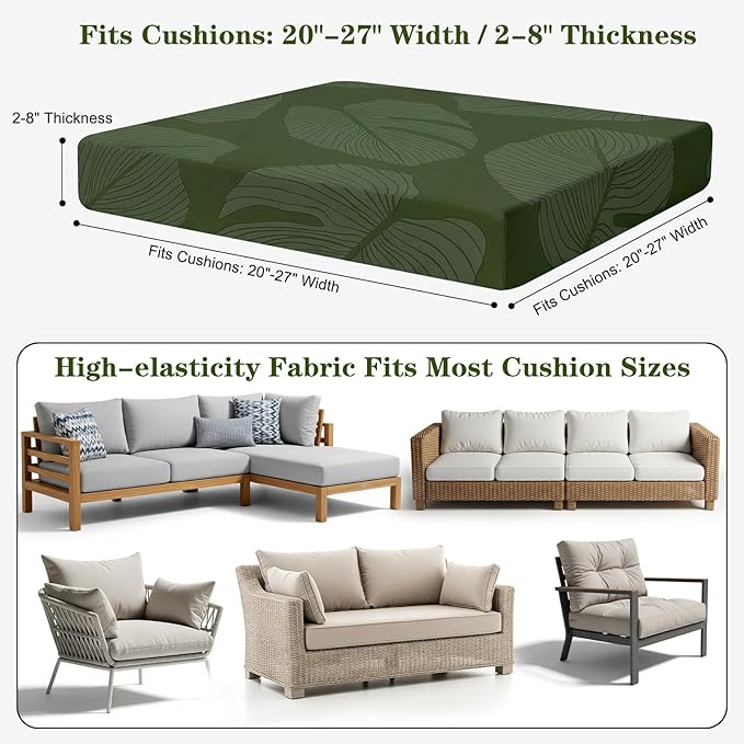 8-Piece High Elastic Outdoor Cushion Covers - Full Set Stretch Replacement Slipcovers for Seat & Back Cushions - Universal Fit for 4-Person Patio Sofa, Fits 20-27" Wide