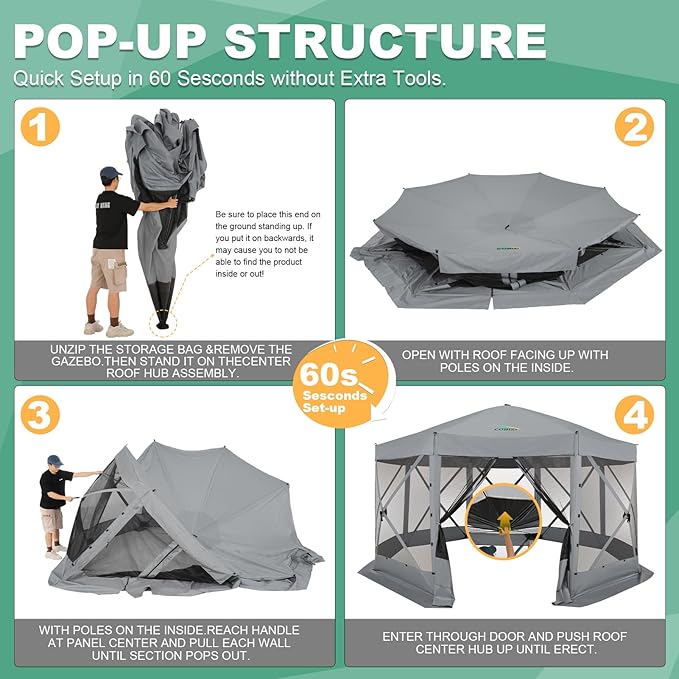 COBIZI 15x15ft Extra Large Pop-Up Gazebo Canopy Tent with Mosquito Netting, Spacious Easy Set-Up Screened Shelter, Durable Outdoor Pavilion with Ground Stakes, Perfect for Patio, Backyard, and Lawn