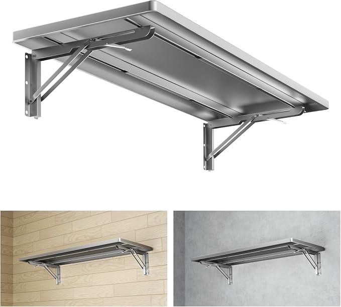 1.2x3FT Adjustable Garage Shelf Wall Mounted Fold Down Shelf Metal Heavy Duty Sliver 1Pack