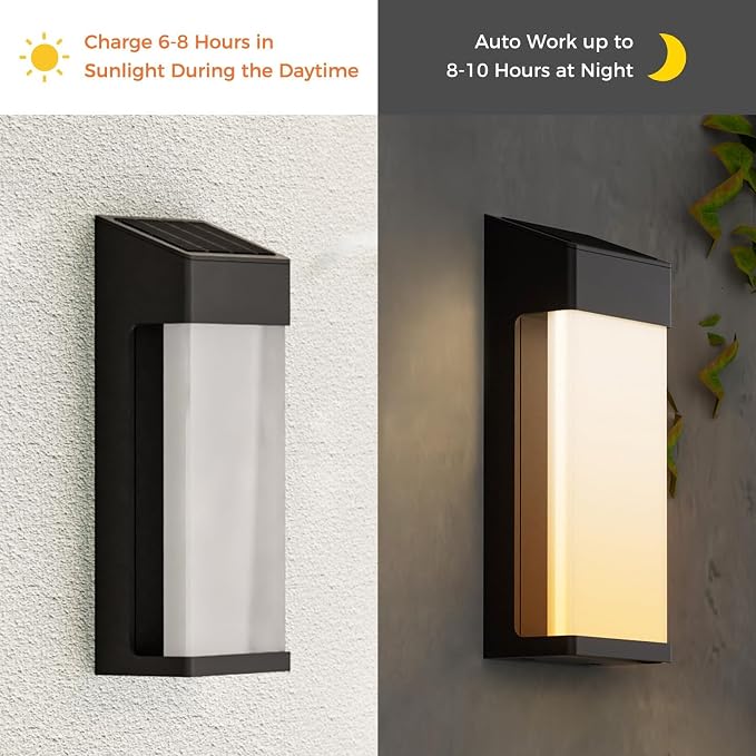 Solar Yard Solar Outdoor Wall Lights 4-Pack, Waterproof LED Exterior Sconce, Dusk to Dawn Porch Lights for Front Door, Patio & Entryway, Modern Flat Rectangle