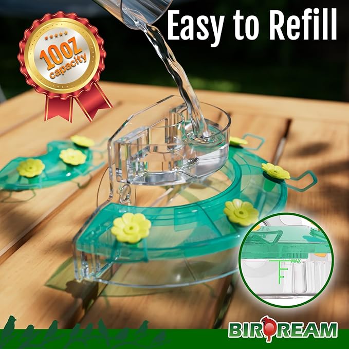 Birdream Window Hummingbird Feeders for Outdoors, with Strong Suction Cups & 7 Feeding Ports, Easy to Use and Maintain, Gift for Bird Lover, Plastic Bird Feeder, 1 Pack, 10oz - Green