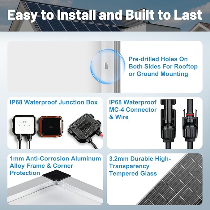 Solar Panels 100W 18V for 12V System, Solar Panel for RV, A+ Grade Solar Module N-Type 25% High Efficiency16BB Waterproof IP68 for Cabin Van Camp Marine Home Farm Roof Off-Grid(38.6"x22.8",Single)