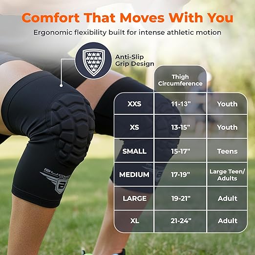 Bucwild Sports Volleyball Knee Pads | Padded Knee Compression Sleeves with Anti-Slip Grip & Flatten-Resistant Cushion | For Basketball, Volleyball, Wrestling & Training – 1 Pair (Black Camo, XXS)