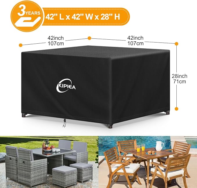 Kipiea Outdoor Furniture Covers Waterproof, 420D Heavy-Duty Patio Furniture Set Covers, No Tears Anti UV No Fading (42" L x 42" W x 28" H)