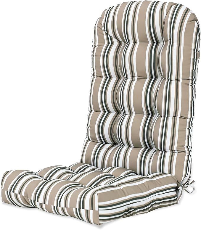 COOS BAY High Back Adirondack Chair Cushions for Outdoor Furniture, 49x20x5 in Water-Resistant Thick Tufted Patio Chair Cushions with Secure Straps, Set of 1, Beige Stripes