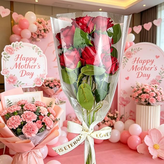 50 Pack flower bouquet wrapping paper-9.8in x 18in x 3.9in, flower bags for bouquets, bouquet bags Kraft floral wrapping paper, Flower Sleeves Wrapping Bags Perfect for Birthday, Wedding(White)