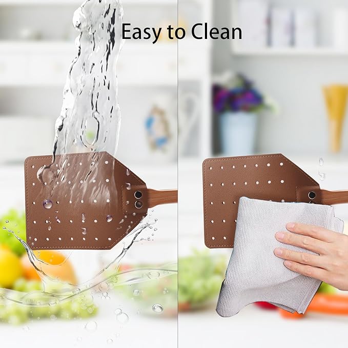 DEBETOOL 2 Pack Sturdy Leather Fly Swatter for Indoors - (19.7”)Long Handle Heavy Duty Wood Fly Swatter With Hanging Rope, Durable Fly Swatter for Outdoor Rustic Bug Swatter Flies,Mosquitoes And Bees