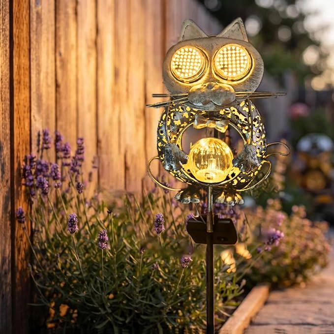 Solar Cat Garden Light,Glowing Eye Solar Lights,Outdoor Waterproof Solar Light for Yard Lawn Pathway Decor,Gift for Cat Lovers