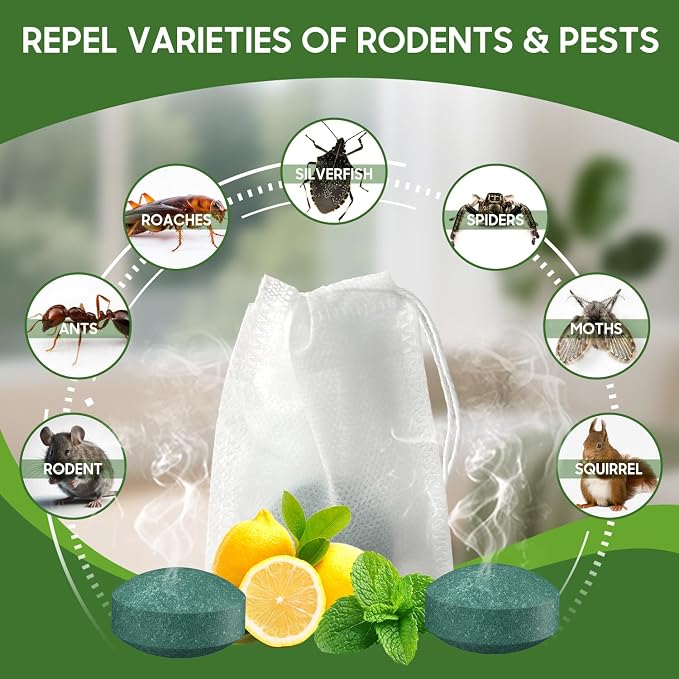 ZAYMAN Mouse Rodent Repellent, 32 Pack Peppermint Lemon Oil Mice Repellent for Squirrel Rats Spider Pest Control Indoor & Outdoor, Mice Deterrent Replace Trap Poisoning Family & Pet Safe