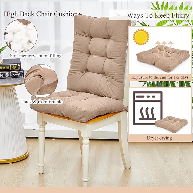 Juexica 4 Sets Outdoor Patio Chair Cushions Seat High Back Tufted Pillow Replacement Rocking Chair Cushions Pads for Patio Summer Seasonal Indoor Home Office(Beige Apricot)