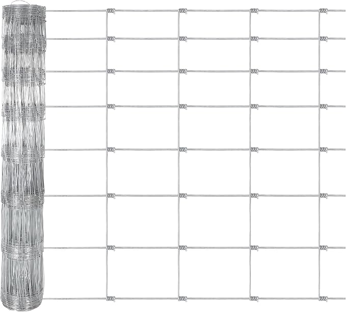  Farm Fence, 4Ft x 328Ft Galvanized Wire Fencing, Goat Cattle Deer Livestock Fence, Heavy Zinc Goat Fences for Goat Deer Yard Livestock Protection