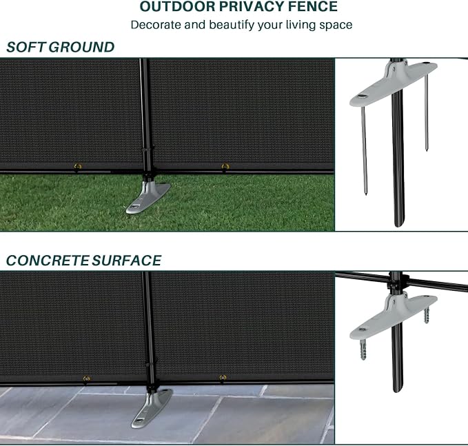 Bynbbur 6'x54' Outdoor Privacy Screen Freestanding with Iron Poles and Stakes, Temporary Dog Fencing, Backyard Divider, Metal Garden Fence for Pool Patio Barrier Border, Black