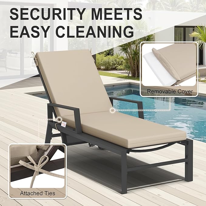 Crestlive Products Sunbrella Chaise Lounge Cushions Outdoor, Fade Resistant Water Resistant Lounge Chair Cushion, 72''L x 21''W, Canvas Antique Beige