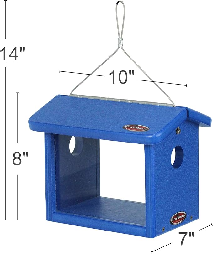 Kettle Moraine Recycled Bluebird Mealworm Feeder Hang or Mount (Blue, Blue)
