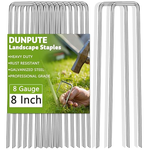 Heavy Duty 8 Inch Galvanized Landscape Staples Stakes, DUNPUTE 15 Pack 8 Gauge Garden Metal Stakes, Ideal for Weed Barrier Stakes, Drip Irrigation Tubing, Landscape Fabric, Lawn and Ground Securing
