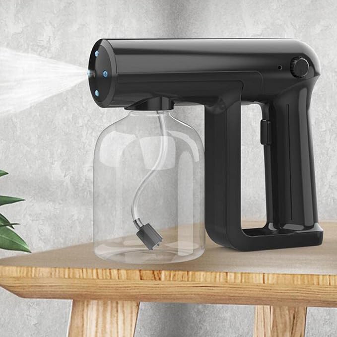 Portable Nano Spray Gun, 500ml Handheld Electric Sprayer | Blue Sanitizing Fogger | Steam Gun for Home, Office, Car | Fast Fine Mist, Large Capacity | Compact - Black