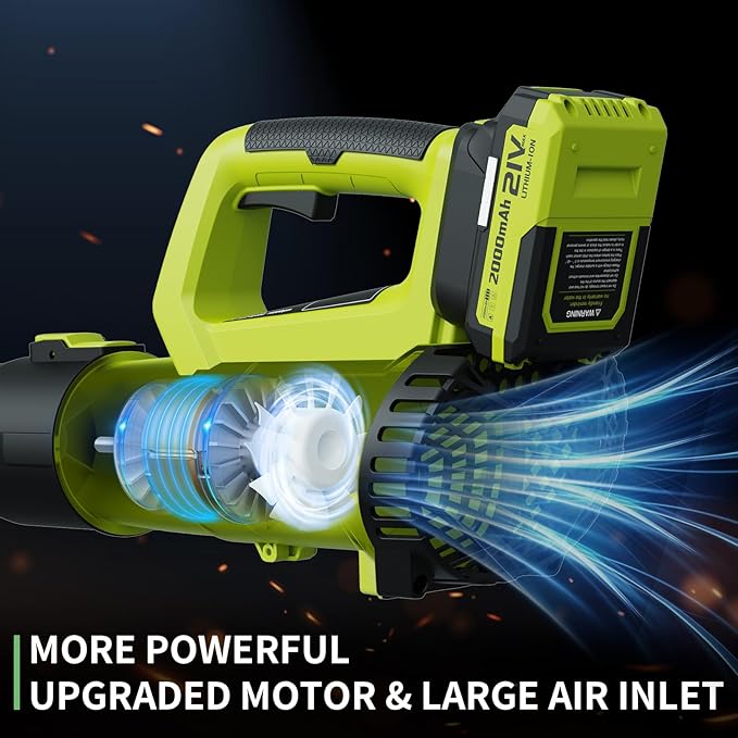 LEAPUL Leaf Blower Cordless, 21V Electric Leaf Blower with 2×2.0Ah Batteries & 1 Fast Charger, Lightweight Battery Powered Blower for Lawn Care, Patio Cleaning
