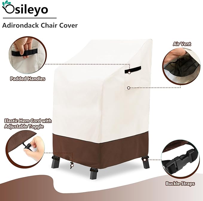 Stackable Patio Chair Covers Waterproof Patio Furniture Covers, 28 W x 36 D x 47 H InchesFits for 4-6 Stackable Dining Chairs 2 Pack (Beige & Brown)
