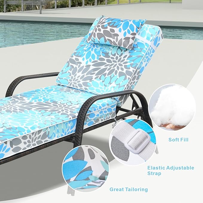 JMGBird Waterproof Chaise Lounge Pillows Set of 2-10x16 Inch Outdoor Headrest Cushions with Adjustable Straps for Pool Patio Beach Chair