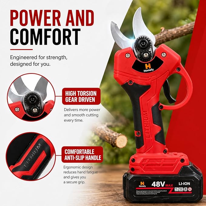 21V Cordless Electric Pruner, 1.6" Cutting Diameter, 600W Brushless Motor, SK5 Steel Blades, Battery & Charger Included, Lightweight Tree Trimmer for Garden, Orchard & Farm