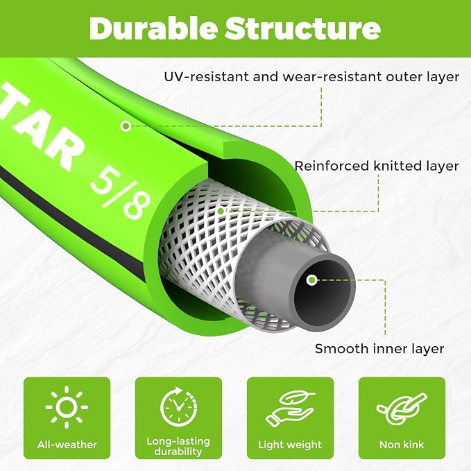 Garden Hose 5ft,Water Hose Heavy Duty,Flexible and Durable, Lightweight Hybrid Hose with Swivel Handle,Leakproof Hose Male to Female Fittings