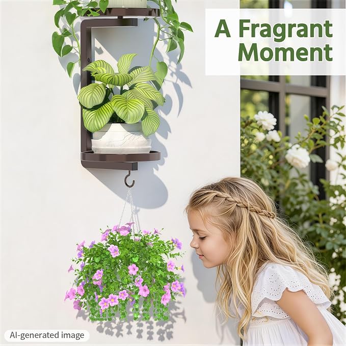 LASZOLA Plant Hangers Holder Wall Mounted Indoor, Metal 2 Tier Window Hanging Plant Shelves, 2Pcs Modern Floating Flower Display Stand with 2 Hooks for Outdoor Kitchen Bathroom Decor, Classic Bronze