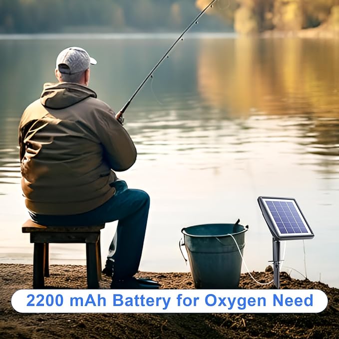 PChero Solar Pond Aerator, 2W & 2200mAh Solar Aquarium Air Pump with 2 Air Stone, 2 Modes Bubbler for Aquarium, Fish Tank, Outdoor Small Pond, Hydroponics
