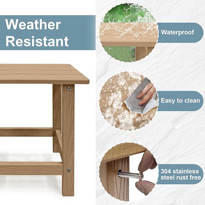 Meluvici Outdoor Side Table, HDPS Single Adirondack Side Table Weather Resistant, Table for Adirondack Chair, Outside End Table for Patio, Pool, Deck, Porch, Outdoor or Indoor Use,Teak