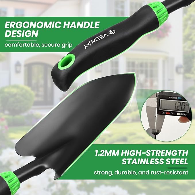Velway 11-Piece Garden Tools Set Heavy Duty with Ergonomic Handles | Hand Tool Kit with Ergonomic Handles, Rust-Proof, Carry Tote Bag – Gardening Gifts for Women & Men (Green)