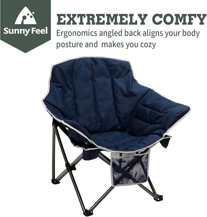 SUNNYFEEL Oversized Camping Chair, Folding Moon Saucer Chair, Padded Cushion, Heavy Duty for Adults 500 LBS, Portable Camp Lawn Chair with Storage for Lounge,Patio,Outdoor,Indoor,Porch