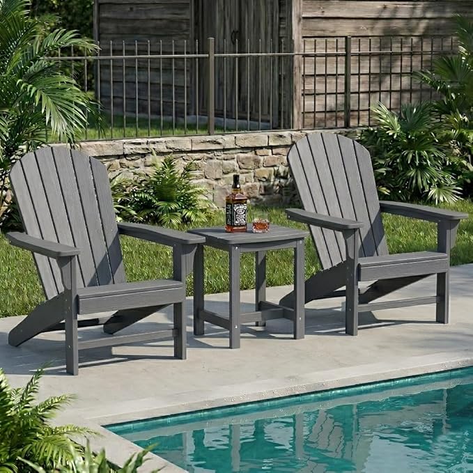 Y&M Outdoor Side Table, HIPS Adirondack Small Single Table, Waterproof Square Outside Table, Balcony Modern End Tables for Patio, Pool, Beach, Porch, Deck, Indoor or Outdoor Use, Dark Gray