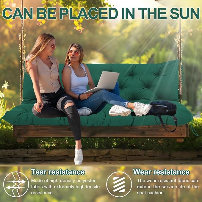 Premium 5" Thick Waterproof Outdoor Swing Cushions Sturdy Durable 2-3 Seat Replacement Porch Swing Cushions with Backrest&Ties Bench Cushion for Outdoor Furniture Backyard Patio(48x40inch)