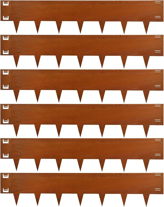 Cor-Ten Steel Landscape Edging 40 Inch Strips, 10-Inch Depth Metal Landscape Edging, 6-Pack Metal Garden Edging with Gloves, Bendable Rust Edging for Landscaping