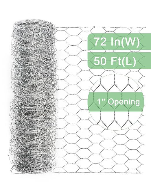 Garden Poultry Chicken Wire Netting - 72 '' × 50 ' Garden Fence Animal Barrier, Chicken Wire for Crafts, 1 inch Mesh Poultry Netting Fence, Pet/Rabbit/Chicken Wire Fencing