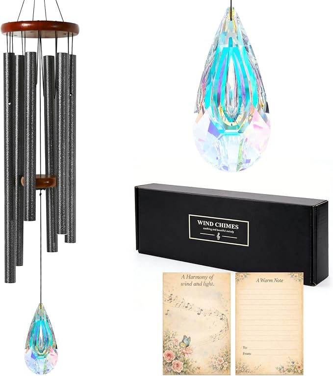 2in1 Design Luxury Beautiful Wind Chimes & Suncatcher, Deep Tone Wind Chime with Sun Catcher Prism for Window Patio Decor Crystal Wind Chimes for Outside Garden Gifts Women Gifts Unisex 32"