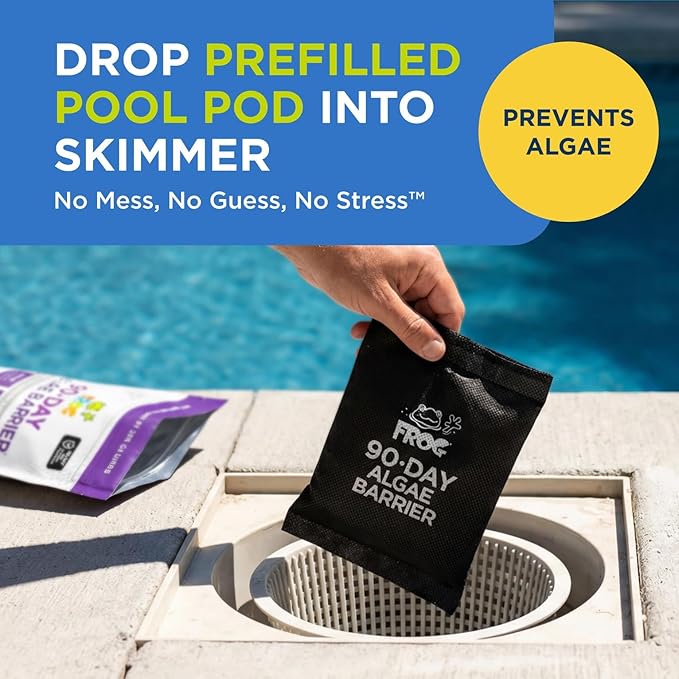 FROG 90-Day Algae Barrier - Dry Formula Algaecide Prevents Black, Green and Yellow Algae for Pools up to 20,000 Gallons - Pool Maintenance & Algae Prevention - 2 Pods