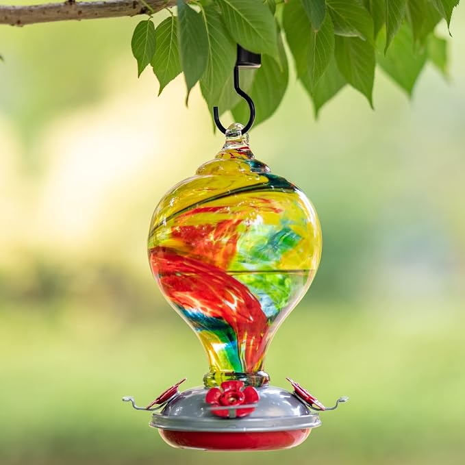 Muse Garden 32OZ Hummingbird Feeders Hanging, Blown Glass Hummingbird Feeder, Garden Backyard Decor, Carnival | Muse Garden 32OZ Hummingbird Feeders Hanging, Blown Glass Hummingbird Feeder, Garden Backyard Decor, Carnival
