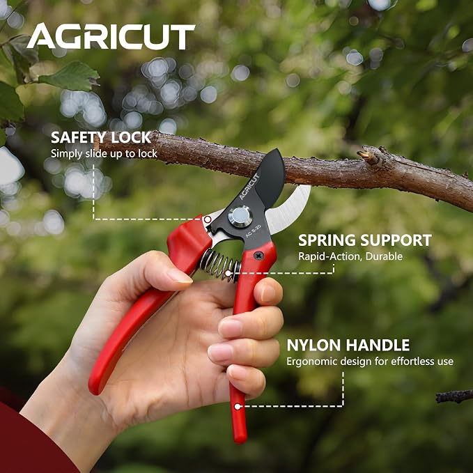 AGRICUT 7" Pruning Shears Heavy Duty Professional, Made of Japanese SK5 Steel Blades, 4/5 Cut Capacity, Bypass Hand Pruners Garden Clippers for Tree Flower Branch Trimming, S20