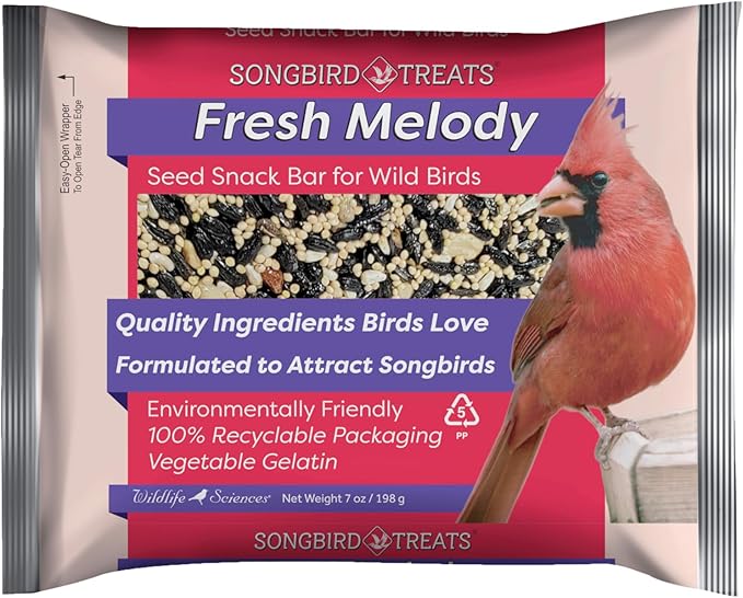 Wildlife Sciences Songbird Treats Seed Bars | 12 Pack of 8 oz Bird Seed Cakes for Wild Birds (Fresh Melody)