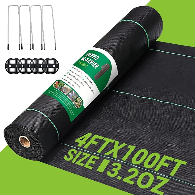 4FT x 100FT Weed Barrier Landscape Fabric Heavy Duty, 3.2oz Gardening Weed Control Mat, Ground Cover Weed Block Gardening Mat, Woven Garden Cloth for Underlayment, Commercial Driveway Fabric