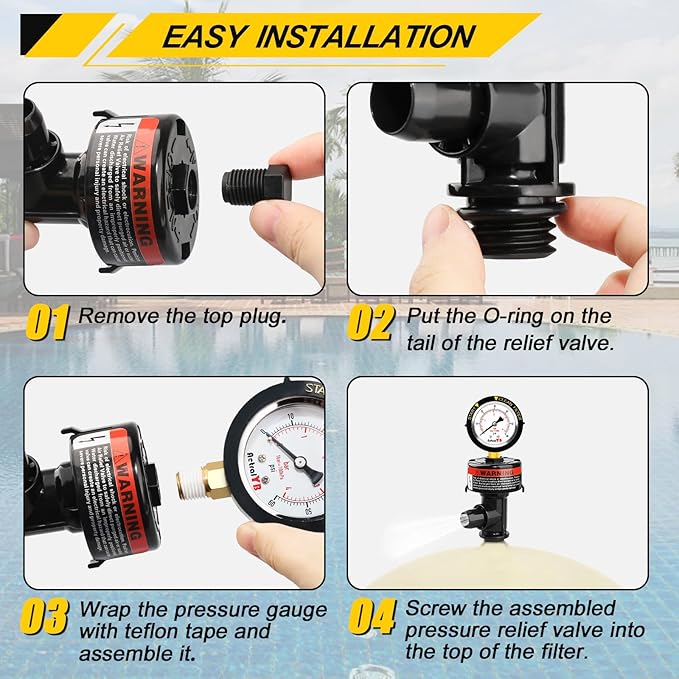 Manual Pool Filter Air Relief Valve,98209800 Air Relief Manual Valve Assembly with Water-Proof Stainless Steel Pressure Gauge,High Flow,Replacement for Pool and Spa Filter