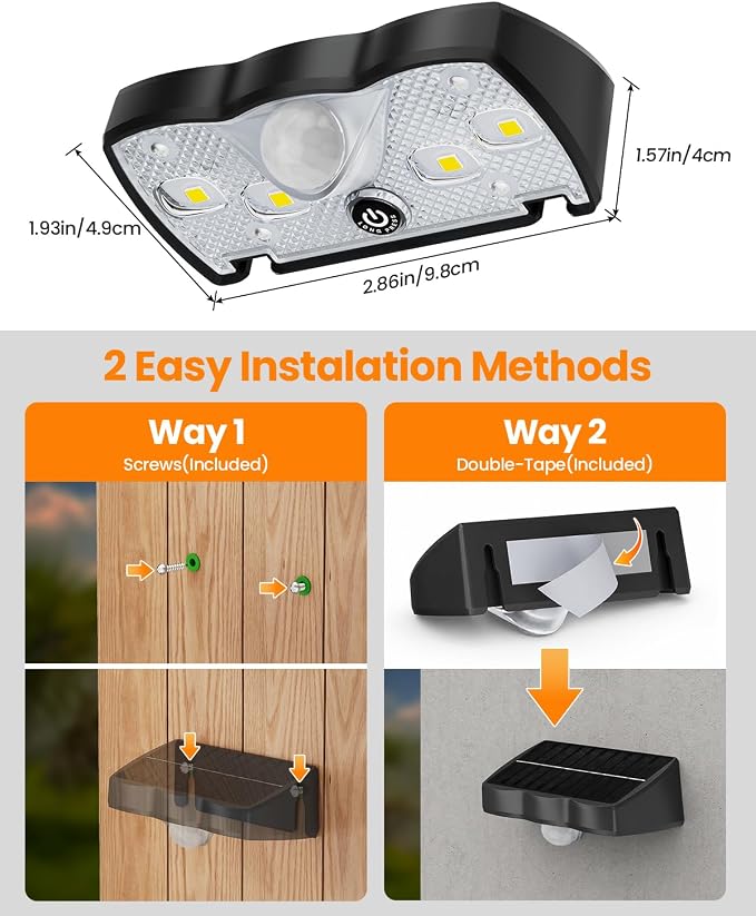 VOLISUN Motion Sensor Solar Fence Lights Outdoor 12 Pack, IP65 Waterproof, 3 Modes (High/Low/Steady-On) Dusk to Dawn Backyard Lights, 6000K Cool White Motion Sensor Outdoor Lights for Garden Yard Deck