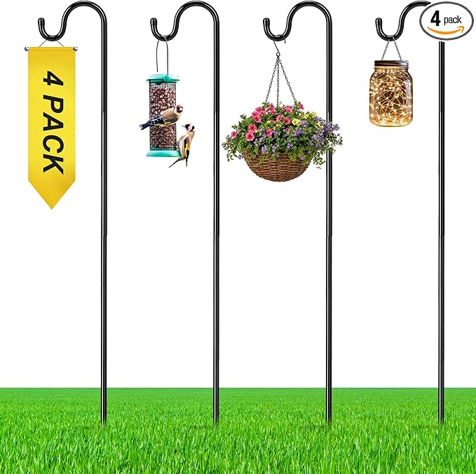 4 Pcs 35 Inch Shepherds Hook for Outdoor Adjustable Bird Feeder Pole Metal Steel Shepard Hooks for Hummingbird Stand Feeder Pole for Garden Plant, Lantern, Hanging Wedding Decor
