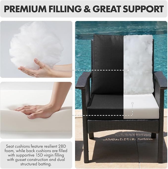 MIULEE Black Outdoor Dining Cushion 20x20 Inch Waterproof & 3 Year Color Fastness Deep Seat and Back Cushion for Patio Furniture Chair with Ties