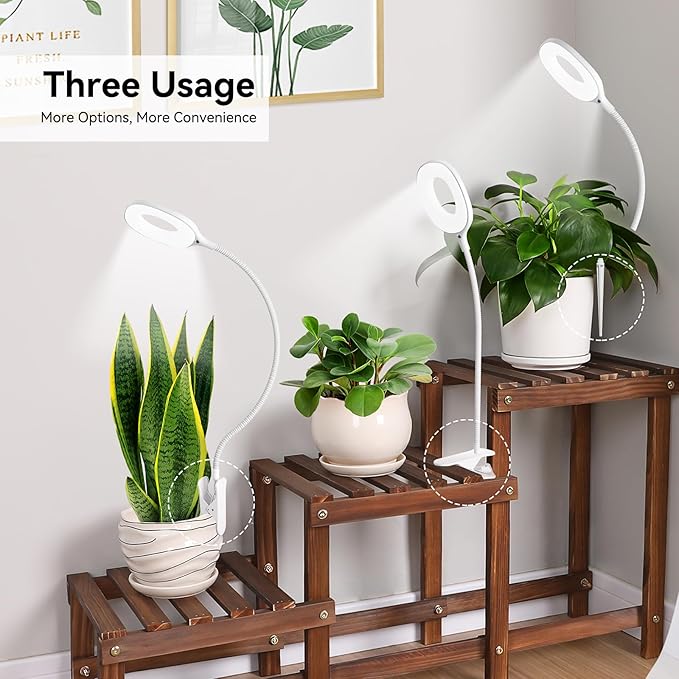 Grow Lights for Indoor Plants Full Spectrum, Clip On Plant Light for Small Plants, Plant Lamp with Adjustable Gooseneck, 4/8/12H Timer, 3 Color Adjustable & 10 Dimmable Brightness, Remote Control
