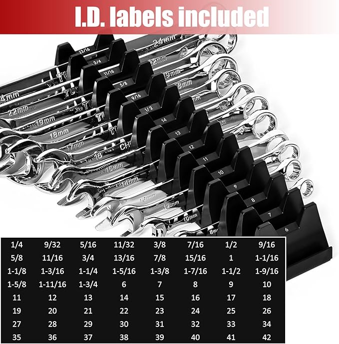 84 pcs Magnetic Modular Wrench Organizer Wrench Holder - Wrenchs Tool Organizers for Tool Drawer Storage, Wrenchs Rack with Metric SAE Labels, Tool Storage Set Holder Festival Mechanics pcs