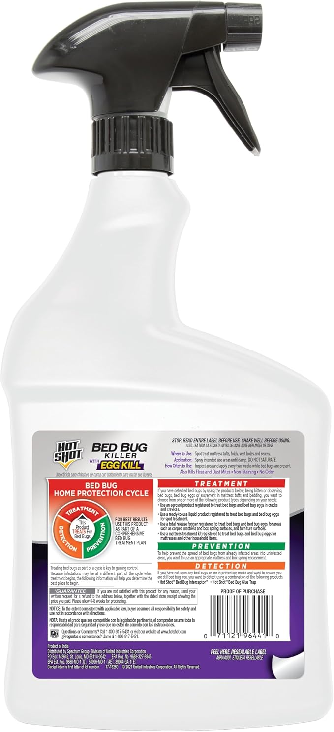 Hot Shot Bed Bug Killer With Egg Kill, Ready-To-Use, 32 Ounces, Treatment For Bed Bugs, Pack of 12