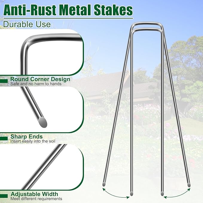 OUPSAUI 10 Inch Galvanized Landscape Staples Stakes, 12/25/50/100/200pcs Garden Metal Stakes for Weed Barrier Fabric, Fence Stakes, Tent Stakes, Christmas Decorations (200pcs)