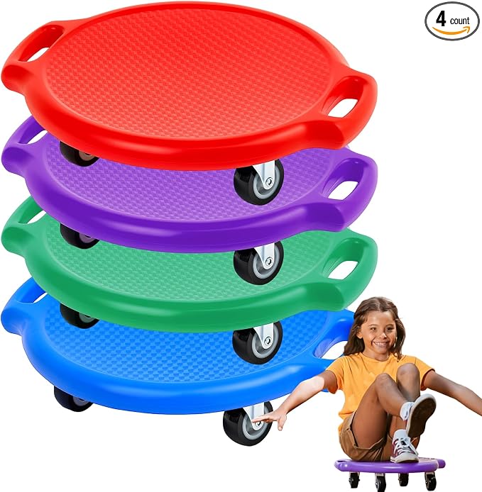 Soulchen Manual Sports Scooter Board with Handles, Sitting Scooter Board with Universal Wheels for Home Gym Indoor Outdoor Activities Play Equipment