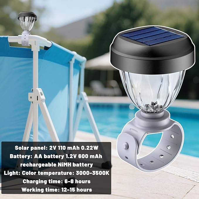 Solar Pool Lights for Above Ground Pools, LED Energy Saving Warm White Light, Waterproof for Frame Swimming Pools Night Accessories (8 Pcs)